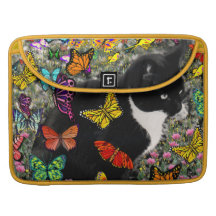 Freckles in Butterflies - Black and White Kitty Sleeves For MacBooks