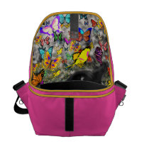 Freckles in Butterflies - Black & White Kitty Courier Bags