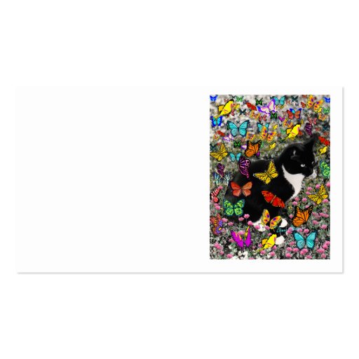 Freckles in Butterflies - Black & White Tux Cat Business Card (front side)