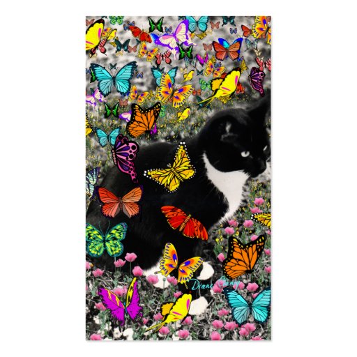 Freckles in Butterflies - Black & White Tux Cat Business Card (back side)