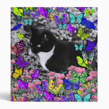 Freckles in Butterflies II - Black & White Tux Cat Vinyl Binders