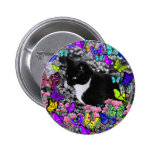 Freckles in Butterflies II - Tuxedo Cat Button