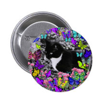 Freckles in Butterflies II - Tuxedo Cat Button