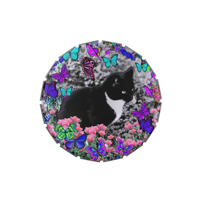 Freckles in Butterflies II - Tuxedo Cat Jelly Belly Candy Tins