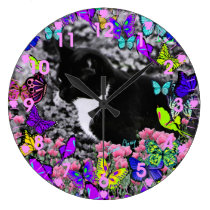 Freckles in Butterflies II - Tuxedo Cat Clock wall clocks