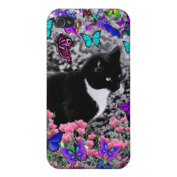 Freckles in Butterflies II - Tuxedo Cat iPhone 4 Cases