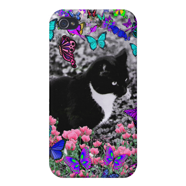 Freckles in Butterflies II - Tuxedo Cat iPhone 4 Cases