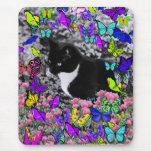Freckles in Butterflies II - Tuxedo Cat Mousepad