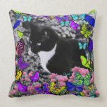 Freckles in Butterflies II - Tuxedo Cat Throw Pillows