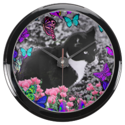 Freckles in Butterflies III, Tux Kitty Cat Aquarium Clock