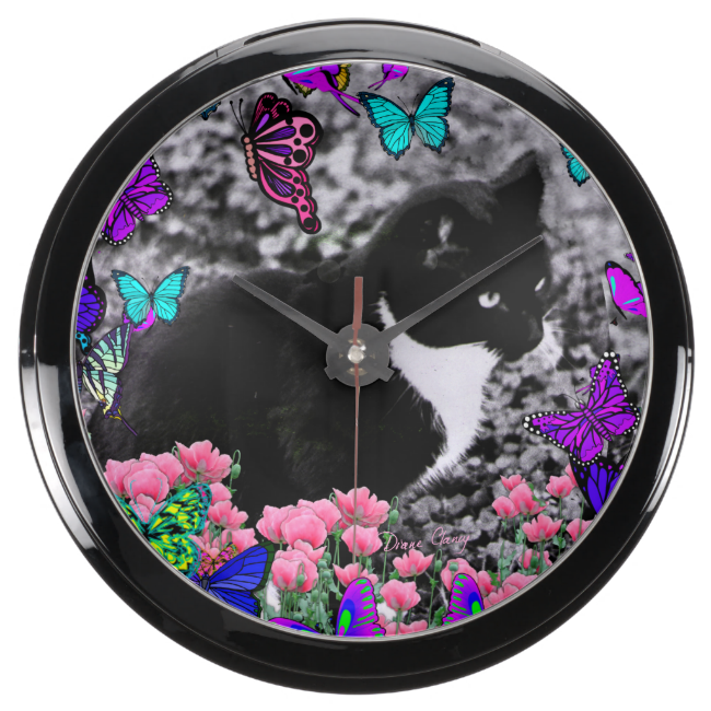 Freckles in Butterflies III, Tux Kitty Cat Aquarium Clock Freckles in Butterflies III, Tux Kitty Cat Aquarium Clock