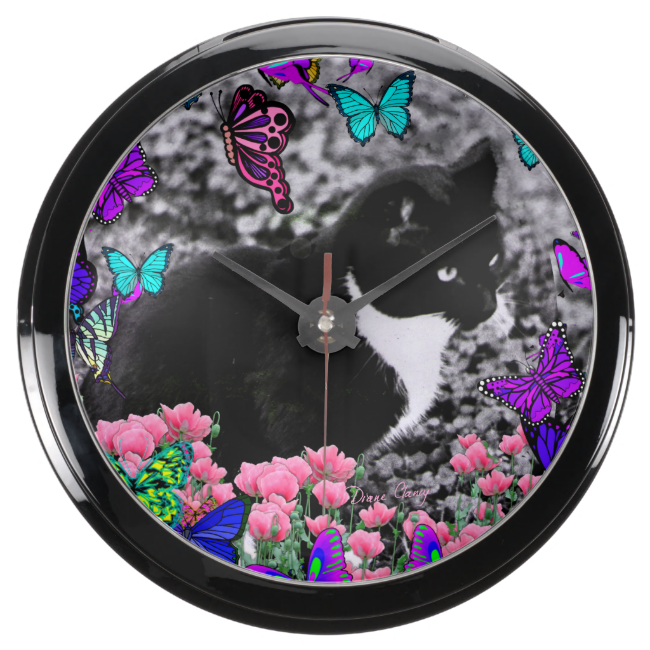 Freckles in Butterflies III, Tux Kitty Cat Aquarium Clock