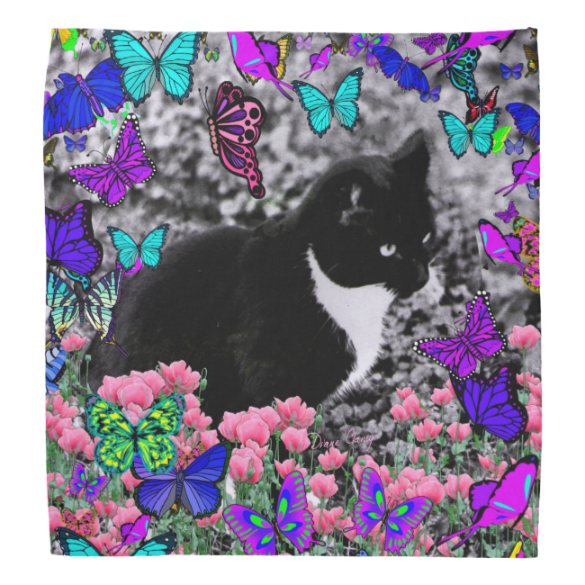 Freckles in Butterflies III, Tux Kitty Cat Bandana Freckles in Butterflies III, Tux Kitty Cat Bandana