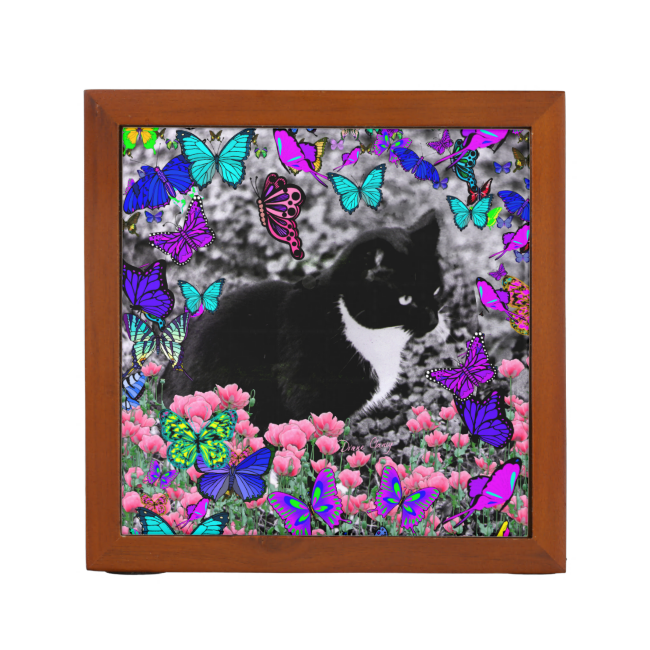 Freckles in Butterflies III, Tux Kitty Cat Pencil/Pen Holder Freckles in Butterflies III, Tux Kitty Cat Pencil/Pen Holder