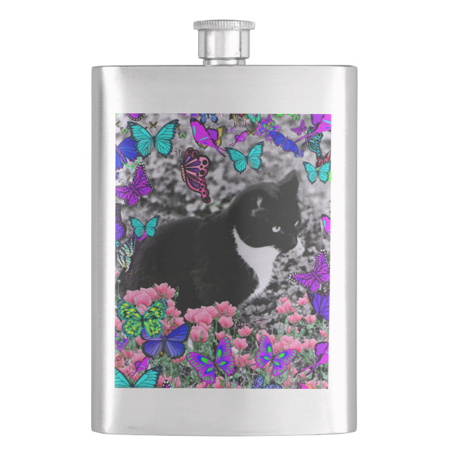 Freckles in Butterflies III, Tux Kitty Cat Flasks Freckles in Butterflies III, Tux Kitty Cat Flasks