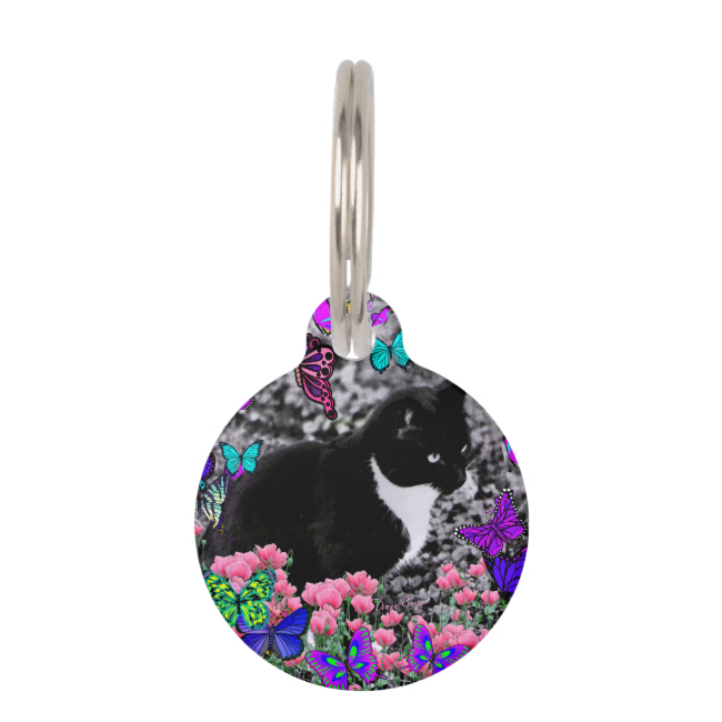 Freckles in Butterflies III, Tux Kitty Cat Pet Tag Freckles in Butterflies III, Tux Kitty Cat Pet Tag
