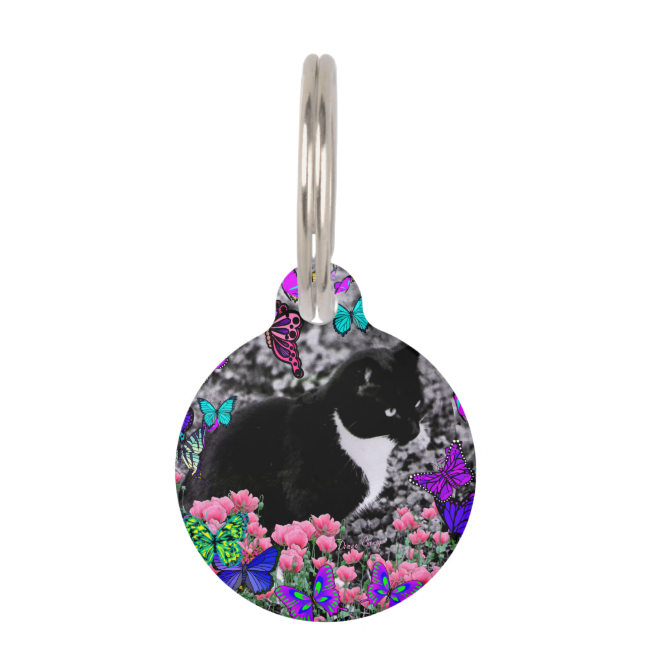 Freckles in Butterflies III, Tux Kitty Cat Pet Tag