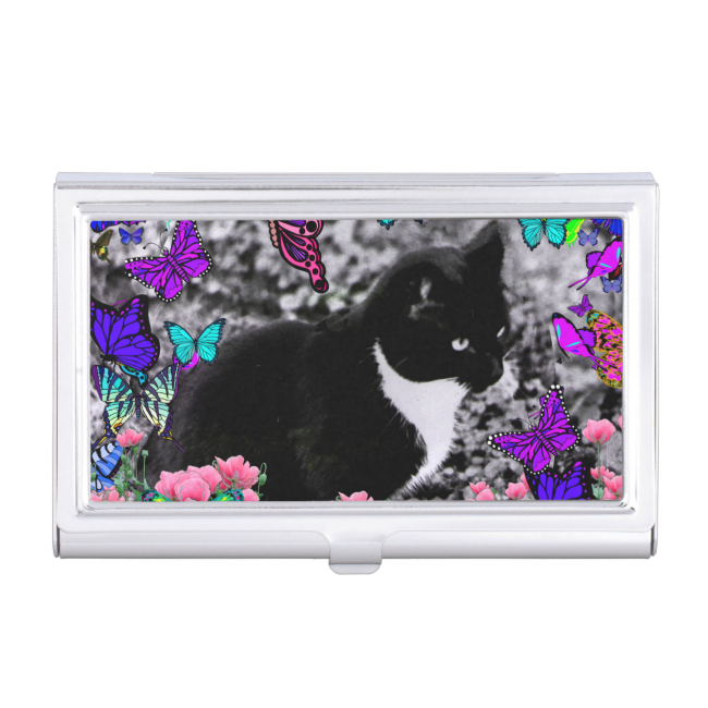 Freckles in Butterflies III, Tux Kitty Cat Business Card Holder Freckles in Butterflies III, Tux Kitty Cat Business Card Holder