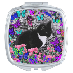 Freckles in Butterflies III, Tux Kitty Cat Compact Mirrors