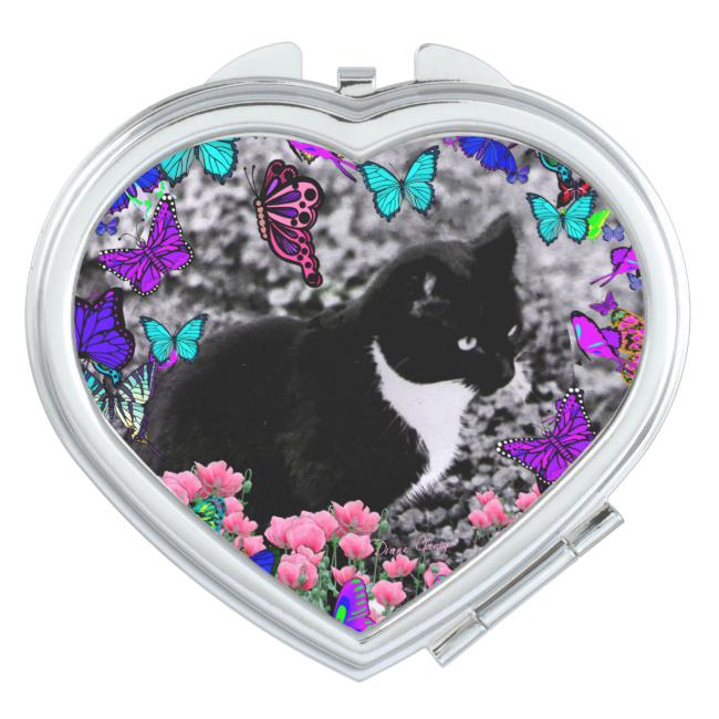 Freckles in Butterflies III, Tux Kitty Cat Travel Mirrors