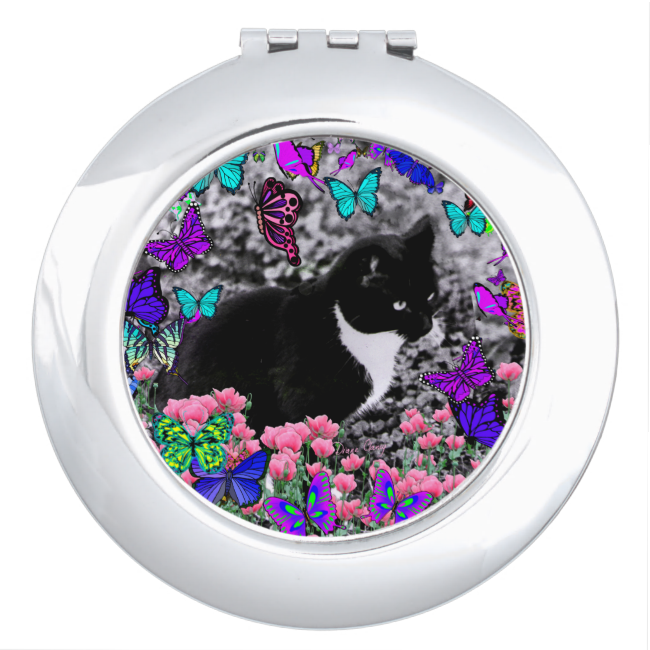 Freckles in Butterflies III, Tux Kitty Cat Vanity Mirror