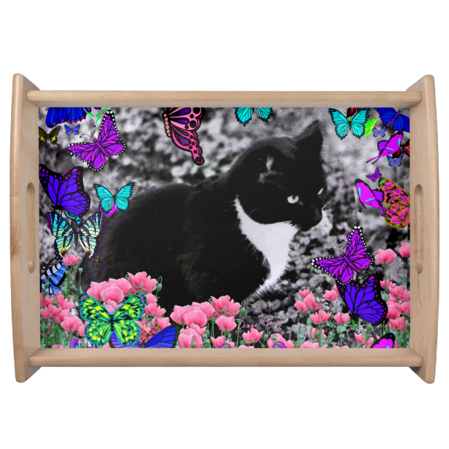 Freckles in Butterflies III, Tux Kitty Cat Service Trays Freckles in Butterflies III, Tux Kitty Cat Service Trays