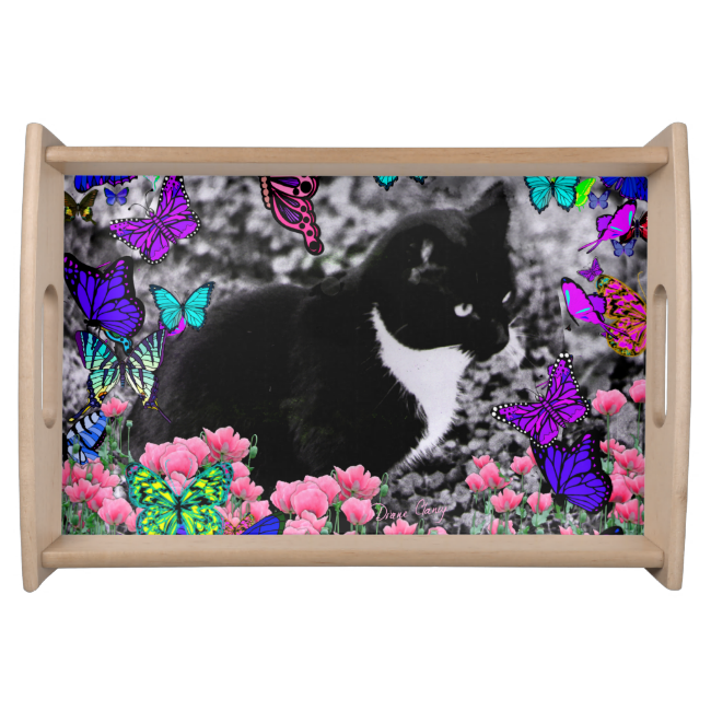 Freckles in Butterflies III, Tux Kitty Cat Serving Platter Freckles in Butterflies III, Tux Kitty Cat Serving Platter