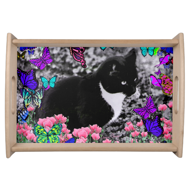 Freckles in Butterflies III, Tux Kitty Cat Serving Platter