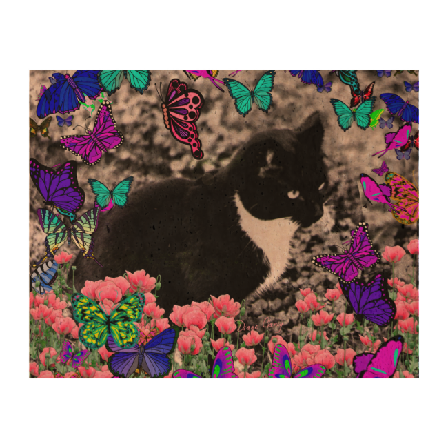 Freckles in Butterflies III, Tux Kitty Cat Cork Paper Print Freckles in Butterflies III, Tux Kitty Cat Cork Paper Print