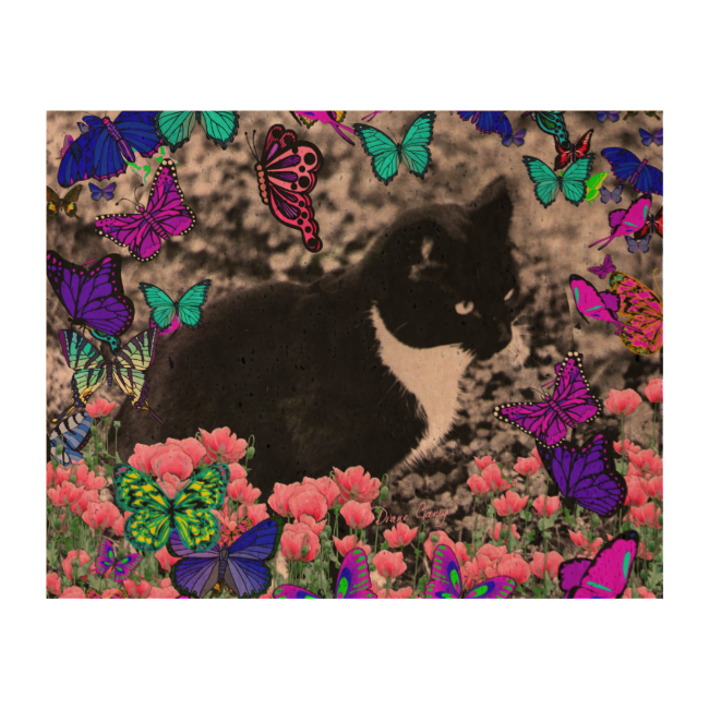 Freckles in Butterflies III, Tux Kitty Cat Cork Paper Print