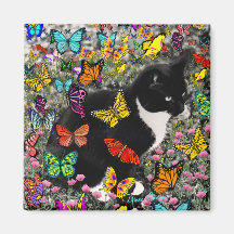 Freckles in Butterflies - Tuxedo Kitty Fridge Magnet