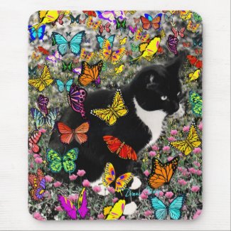 Freckles in Butterflies - Tuxedo Kitty Mousepads