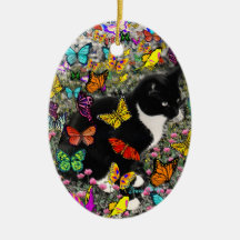 Freckles in Butterflies - Tuxedo Kitty Christmas Ornament