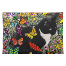 Freckles in Butterflies - Tuxedo Kitty Placemat