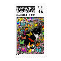 Freckles in Butterflies - Tuxedo Kitty Postage Stamp