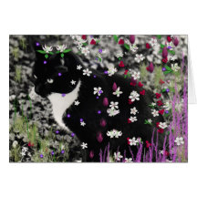 Freckles in Flowers I - Black Tuxedo Cat Kitty Greeting Cards