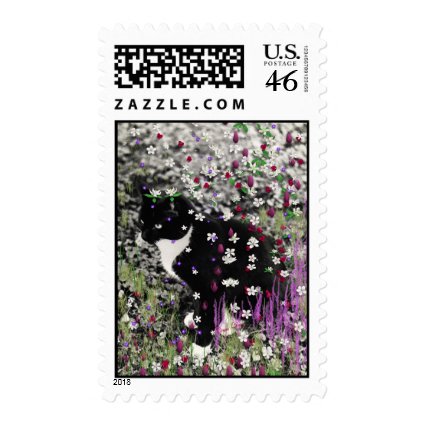 Freckles in Flowers I - Tux Cat Postage Stamp