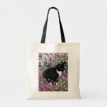 Freckles in Flowers II - Black and White Kitty Cat Canvas Bags