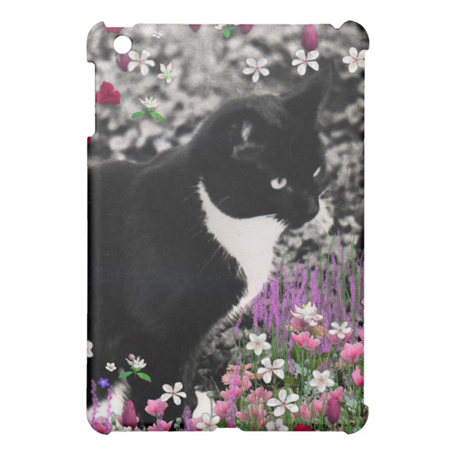 Freckles in Flowers II, Black and White Tuxedo Cat iPad Mini Covers
