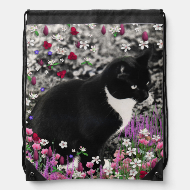 Freckles in Flowers II, Black and White Tuxedo Cat Backpacks