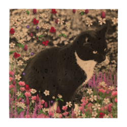 Freckles in Flowers II, Black and White Tuxedo Cat Coasters