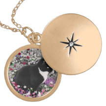 Freckles in Flowers II - Black White Tuxedo Kitty Necklace