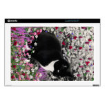 Freckles in Flowers II - Black White Tuxedo Kitty Decals For Laptops