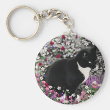 Freckles in Flowers II - Tuxedo Cat Keychain