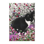 Freckles in Flowers II - Tuxedo Kitty Cat Stretched Canvas Print