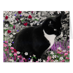 Freckles in Flowers II, Tuxedo Kitty Cat Large Greeting Card