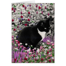 Freckles in Flowers II - Tuxedo Kitty Cat Cards