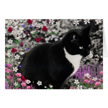 Freckles in Flowers II - Tuxedo Kitty Cat Cards