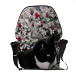 Freckles in Flowers II - Tuxedo Kitty Cat Messenger Bags