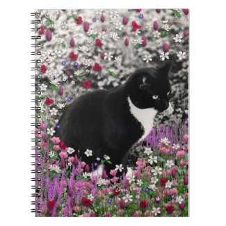 Freckles in Flowers II - Tuxedo Kitty Cat Spiral Note Book